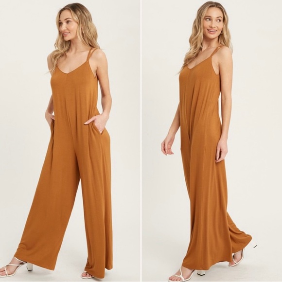 SALE🎈NWOT NEVER WORN MUSTARD ONE PIECE SUPER SOFT JUMPSUIT WITH POCKETS! - Picture 2 of 12